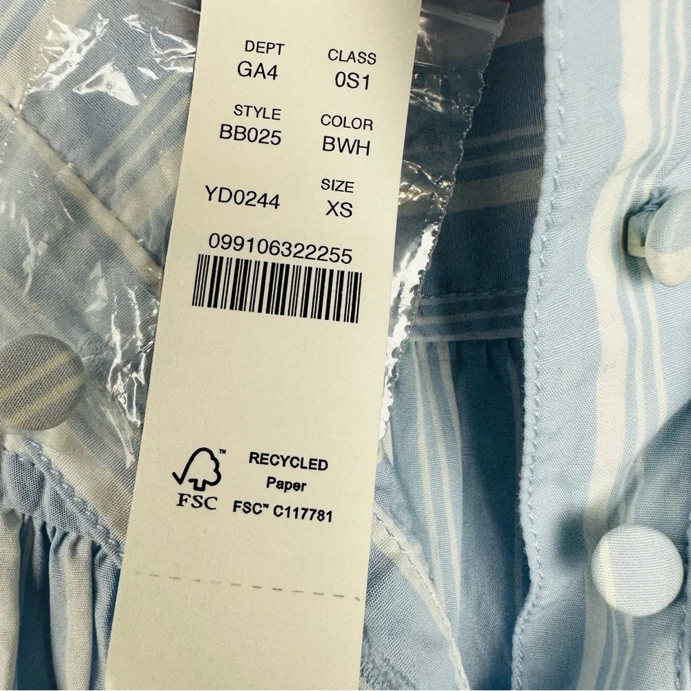 J. Crew NWT Blue and White Smocked Mini Dress with Mandarin Collar - Picture 9 of 11